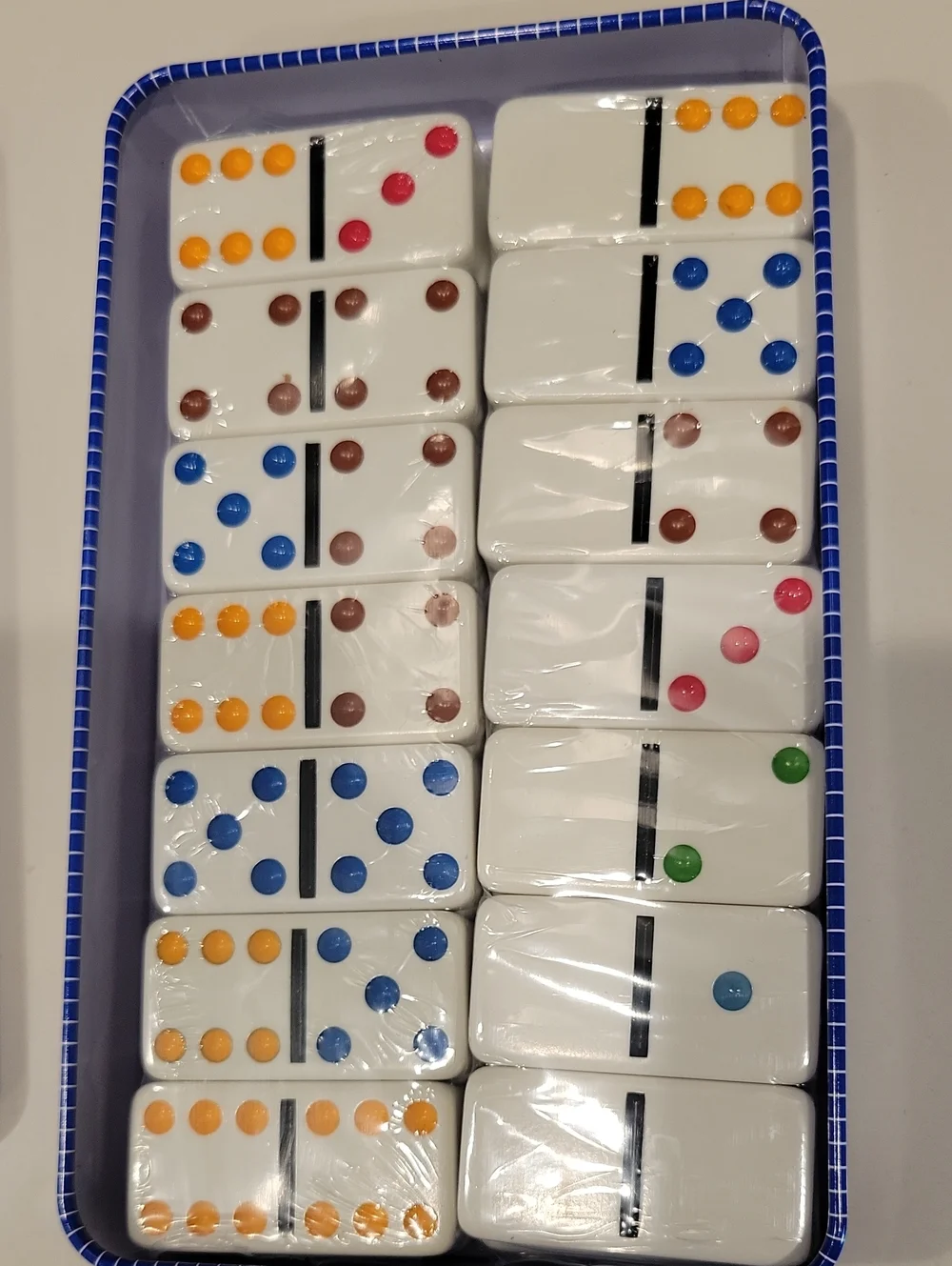 Cardinal Double Six Jumbo Color Dot Dominoes - White with Red & Blue Dots